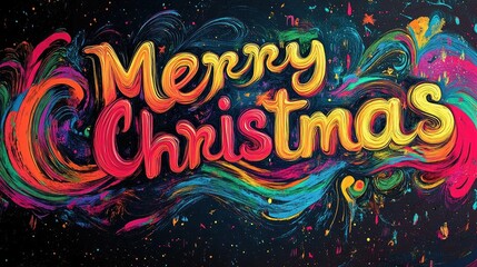 Poster - Vibrant and Distorted Digital Glitch Art Merry Christmas Greeting   Unique and Modern Holiday in Abstract Experimental Style