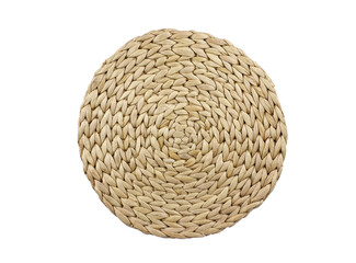 wicker straw stand isolated on white background. top view, flat lay