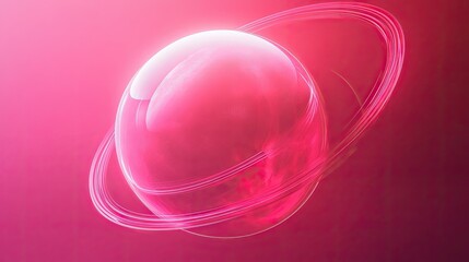 Poster - Abstract Pink Planet with Rings in Artistic Style