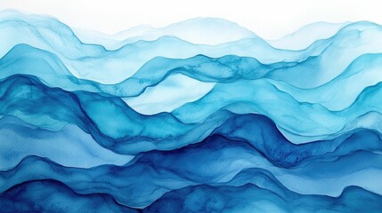 Poster - Mesmerizing abstract wave patterns in a watercolor style featuring soft fluid movements in a harmonious blend of blue and turquoise hues  This digital artwork creates a serene and calming atmosphere
