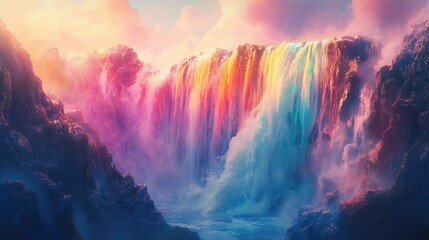 Poster - Cascading waterfall of liquid colors flowing through a fantastical otherworldly landscape symbolizing the creative flow and transformative power of imagination and expression