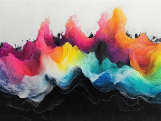 Poster - A cosmic wave of vibrant colors and energy washing over a black and white landscape visually expressing the transformative impact of creativity on reality