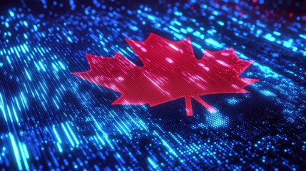 Poster - Digital Maple Leaf on Neon Background