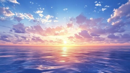 Poster - A beautiful blue ocean with a sun setting in the background