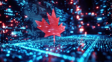 Poster - Digital Canadian Flag with Tech Background
