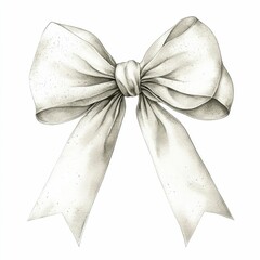 Poster - Elegant Minimalist Christmas Bow Watercolor Clipart   Isolated Monochrome White Gift Wrapping Ornament Symbol for Holiday Decor