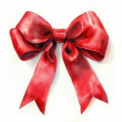 Poster - Vibrant and bold oversized watercolor of a classic red Christmas bow ribbon isolated on a clean white background  The festive holiday decor element has a luxurious and elegant style