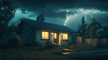 Poster - A house with a porch and a fence in front of it