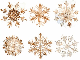 Wall Mural - Delicate and Intricate Boho Style Watercolor Snowflake Clipart in Soft Neutral Colors Perfect for Christmas Holiday Decor Invitations and Creative Design Projects