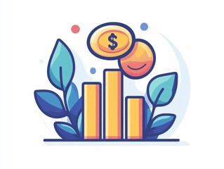 Poster - of a coin with a bar graph showing financial increase representing the concept of investment growth and successful financial performance