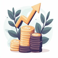 Poster - of a stack of coins with an upward pointing arrow symbolizing financial growth savings and prosperity  The image can be used in infographics presentations or websites related to investment banking