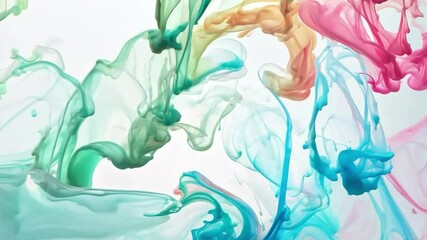 Poster - Colorful ink is slowly mixing with water on a white background. This creates abstract shapes and figures with a mesmerizing effect