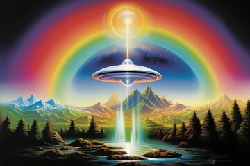 Wall Mural - saturn landscape outdoors rainbow.