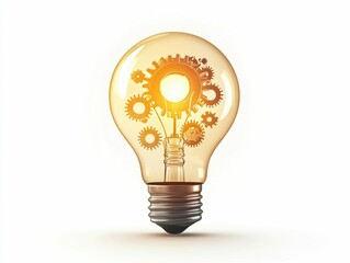 Poster - of a lightbulb with gears inside symbolizing innovative ideas creative thinking and problem solving solutions  Conceptual graphic design element for technology engineering