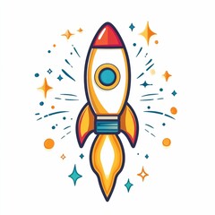 Poster - of a rocket launching from a lightbulb symbolizing the creative energy and innovative spirit of successful startups and entrepreneurs  This icon represents the combination of entrepreneurial vision