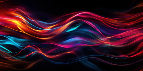 Poster - An abstract display of colorful, flowing lights that create a mesmerizing visual experience, showcasing a blend of reds, blues, and oranges against a dark background.