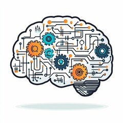 Leinwandbilder - of a brain with gears and circuit lines symbolizing the concept of tech driven creativity and innovation  This graphical icon represents the fusion of technology intelligence and the creative mind