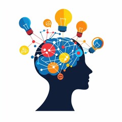 Poster - Interconnected human head icon representing the process of brainstorming innovation and creative thinking  on a clean white background showcasing a minimalist and modern design