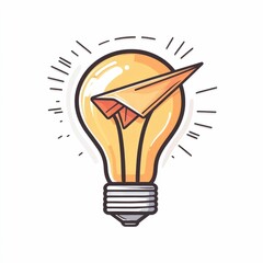 Poster - of a lightbulb with a paper plane circling around it symbolizing the concept of creative brainstorming innovative thinking and problem solving