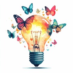 Poster - Lightbulb with Butterflies Symbolizing the Birth and Growth of Creative Ideas Innovation and Icon on White Background