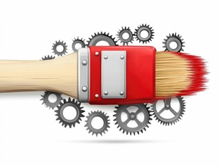 Poster - depicting a paintbrush with gears around it representing the creative innovation and design thinking  The image symbolizes the of technology machinery