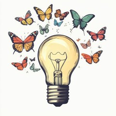 Poster - of a Lightbulb with Floating Butterflies Representing the Birth of Innovative Ideas and Creative