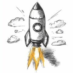 Poster - of a hand drawing a rocket with a lightbulb tip symbolizing the creation of innovative ideas and the spark of This graphic icon represents concepts of creativity invention and problem solving