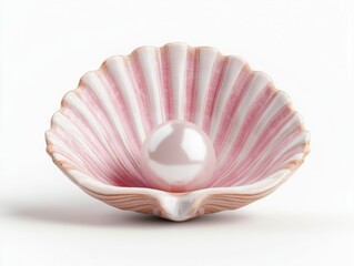 Poster - Elegant pearl seashell in soft pastel colors set against a clean simple white background  Minimalist natural and serene product shot with feel