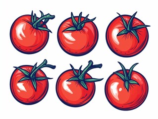 Poster - of a Set of Tomatoes on the Vine with Simple Line Art and Soft Color Accents Isolated on a Clean White Background for a Minimalist Botanical Design