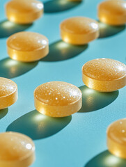 Poster - Image showing sparkling orange candies against a teal backdrop, creating a stunning contrast and visual delight for viewers.