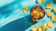 © leo - Glass of soda and chips on a light blue background