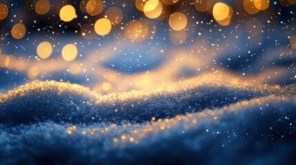 Poster - Christmas background with golden bokeh lights and snowdrift. - Generated AI