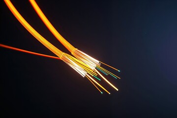 Poster - Bright Fiber Optic Cables Glow on Dark Background