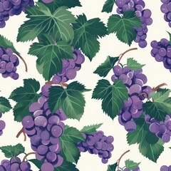Poster - Seamless Minimal Grape Pattern Design Featuring Lush Green Leaves and Purple Grapes for Fabric and Textile Applications