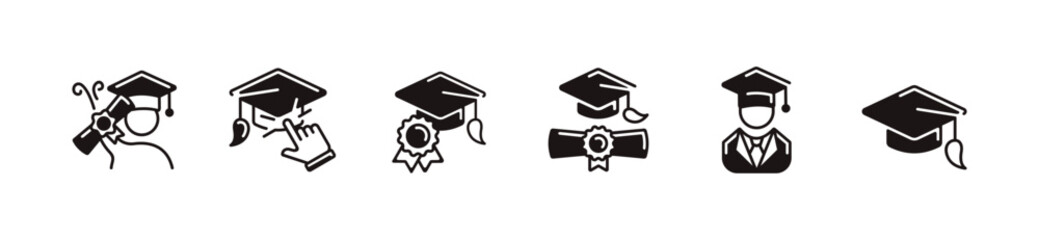 Aufkleber - diploma graduation hat icon set school education student graduate cap with scroll certificate achievement signs vector illustration unique style design