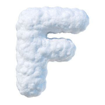 Letter F made of snow. Snowy winter font isolated on transparent background. Snow letter in bubbly icy style. Suitable for Christmas and winter season creative holiday designs. Realistic 3d rendering