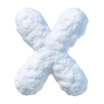 Letter X made of snow. Snowy winter font isolated on transparent background. Snow letter in bubbly icy style. Suitable for Christmas and winter season creative holiday designs. Realistic 3d rendering