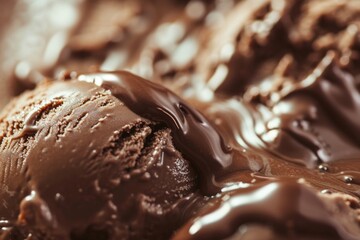 Canvas Print - Chocolate syrup dripping on chocolate ice cream dessert food backgrounds.