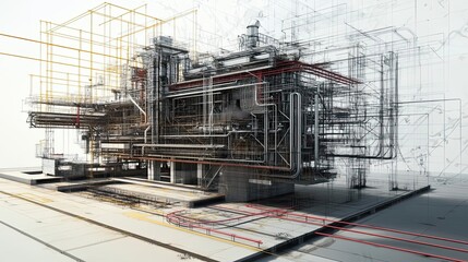 Poster - Architectural Sketch of a Complex Industrial Structure