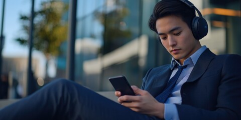 Poster - Contemporary Business Man Listening to Music on Headphones