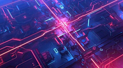 Poster - Abstract futuristic digital network with neon lights