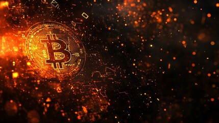 Fototapete - An array of digital cryptocurrency symbols such as Bitcoin and Litecoin set against a futuristic background representing fintech currency diversity with side empty space for text Stockphoto style