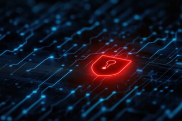 Poster - Abstract Representation of a Glowing Red Phishing Icon Set Against a Dark Cyber Background with Digital Elements, Symbolizing Online Security Threats and Risks