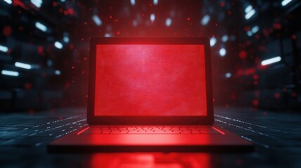 Poster - Computer screen displaying a fake login prompt in red background, symbolizing cybersecurity threats and data breaches in a futuristic digital environment