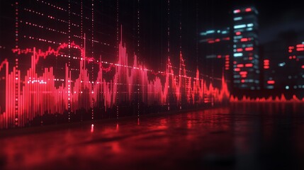 Fototapete - A floating holographic chart with key financial indicators such as ROI and stock prices symbolizing modern data insights with side empty space for text Stockphoto style