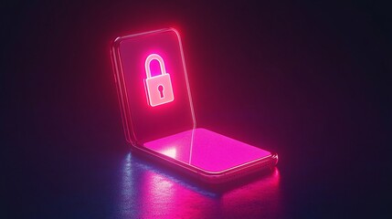 Fototapete - A mobile phone displaying a digital payment approved notification with a glowing lock icon symbolizing secure transactions with side empty space for text Stockphoto style
