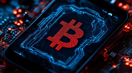 Fototapete - A close-up of a digital wallet icon on a smartphone screen with instant balance display alongside popular currency symbols such as dollar and cryptocurrency conveying digital wallet accessibility