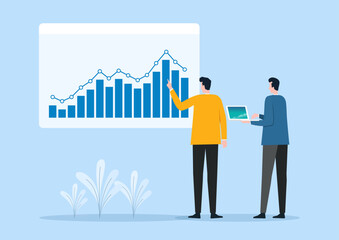 Aufkleber - business people team meeting working and analysis finance data chart report. business investment. flat vector illustration design concept.