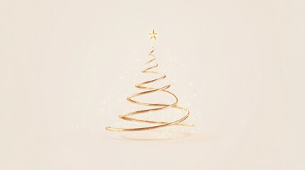 Poster - A beautifully designed golden spiral Christmas tree stands gracefully against a soft, light-colored background, adorned with a shining star on top, creating a festive and elegant holiday atmosphere.