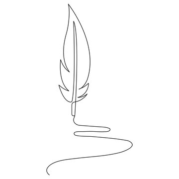 Bird feather  icon  continuous one line drawing  outline vector illustration